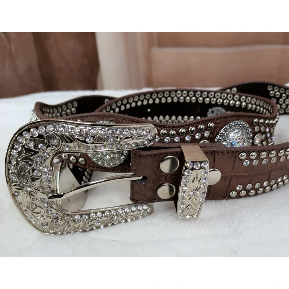 Nocona Western Belt Crystal Concho Gator Mahogany N3416202